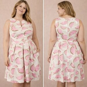 COREY Womens Dress Size 16 Watermelon Print Sleeveless Fit Flare Keyhole
